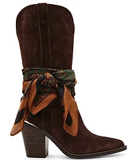 Steve Madden Sally Scarf Suede Mid Calf Western Boots