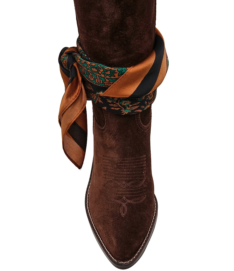 Steve Madden Sally Scarf Suede Mid Calf Western Boots