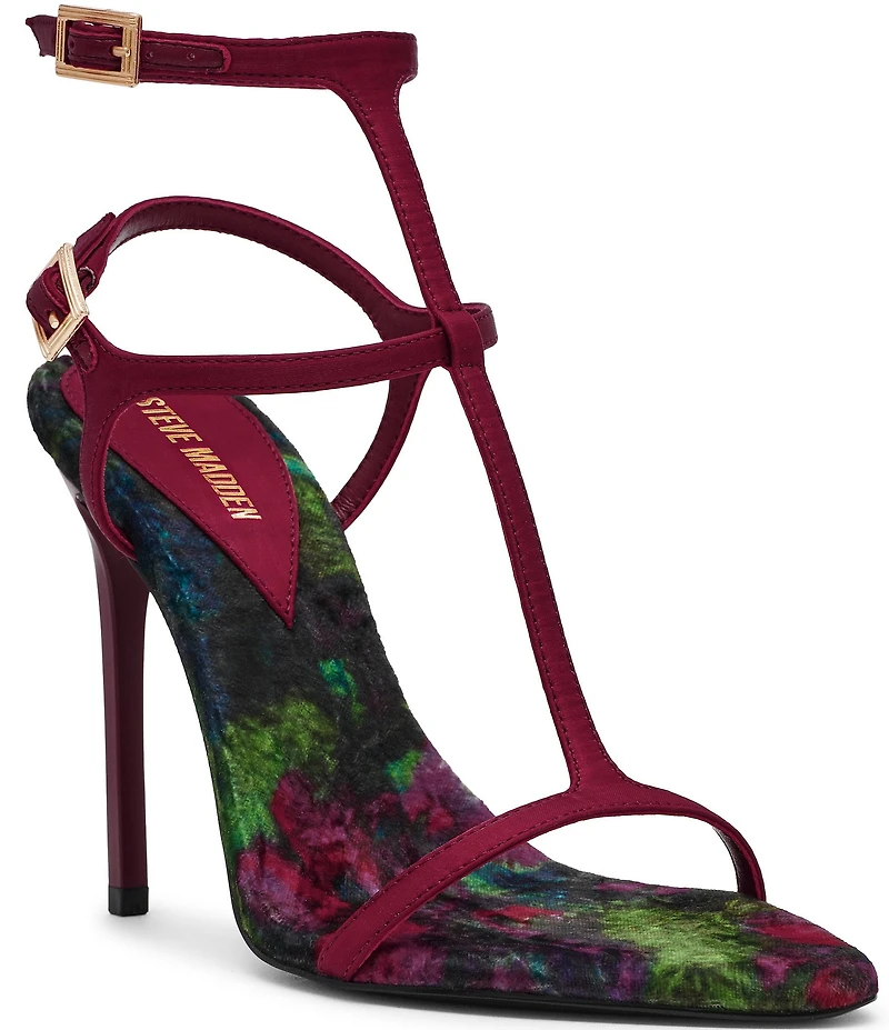 Steve Madden Salma Satin Floral Strappy Stiletto Dress Sandals