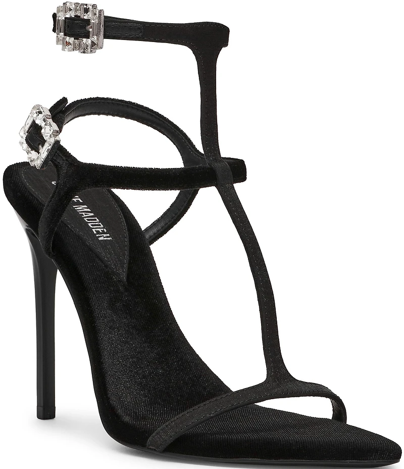 Steve Madden Salma Satin Strappy Ornamented Buckle Stiletto Dress Sandals