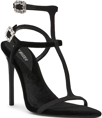 Steve Madden Salma Satin Strappy Ornamented Buckle Stiletto Dress Sandals