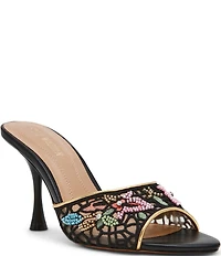Steve Madden Santi Mesh Floral Beaded Dress Slide Sandals