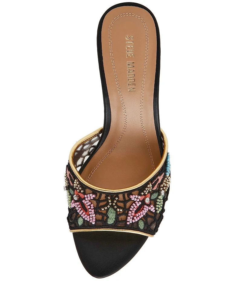 Steve Madden Santi Mesh Floral Beaded Dress Slide Sandals