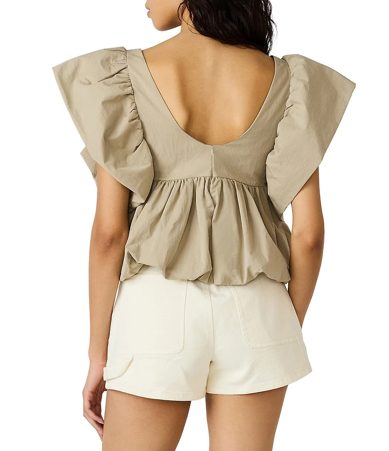 Steve Madden Saskya V-Neck Flutter Sleeve Peplum Bubble Top