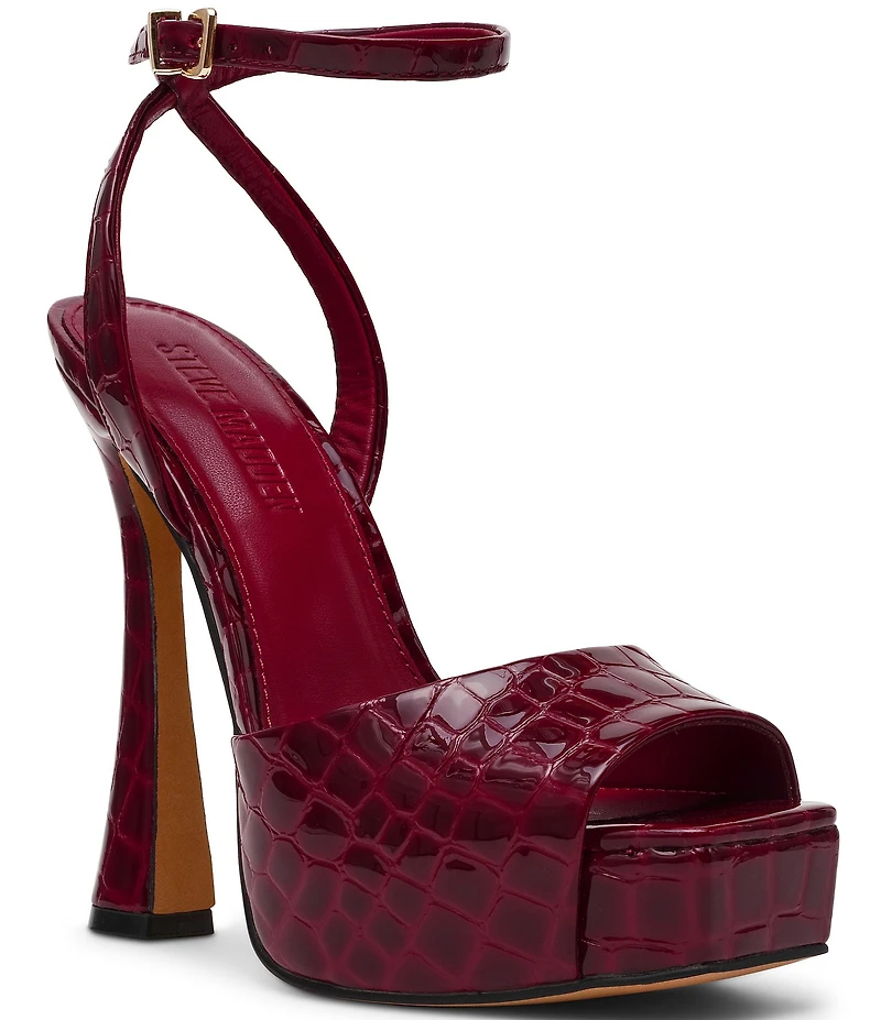 Steve Madden Sass Croco Embossed Patent Leather Platform Dress Sandals