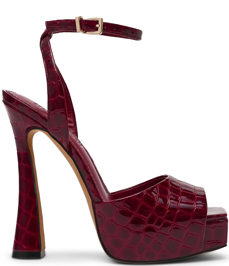Steve Madden Sass Croco Embossed Patent Leather Platform Dress Sandals