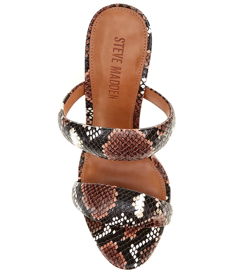 Steve Madden Saturn Snake Print Tubular Strap Stiletto Dress Slide Sandals