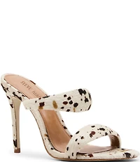 Steve Madden Saturn Tubular Cow Print Haircalf Stiletto Dress Slide Sandals