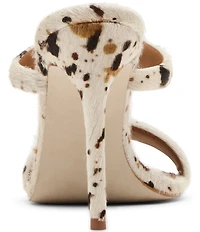 Steve Madden Saturn Tubular Cow Print Haircalf Stiletto Dress Slide Sandals