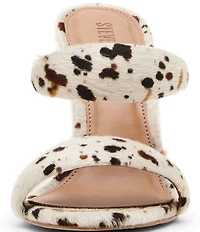 Steve Madden Saturn Tubular Cow Print Haircalf Stiletto Dress Slide Sandals