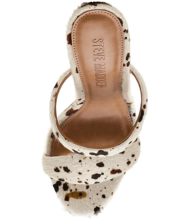 Steve Madden Saturn Tubular Cow Print Haircalf Stiletto Dress Slide Sandals