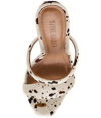 Steve Madden Saturn Tubular Cow Print Haircalf Stiletto Dress Slide Sandals