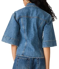 Steve Madden Savy Collared Elbow Sleeve Button Front Denim Top