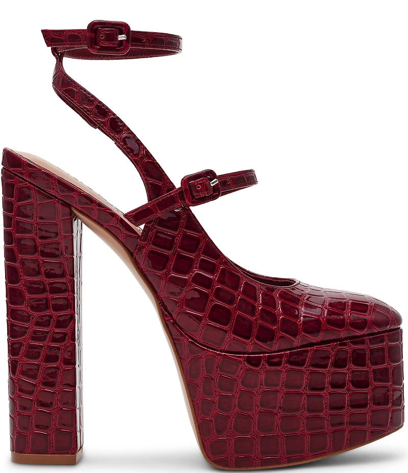 Steve Madden Scotlyn Croco Embossed Strappy Mary Jane Platform Pumps