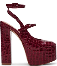 Steve Madden Scotlyn Croco Embossed Strappy Mary Jane Platform Pumps