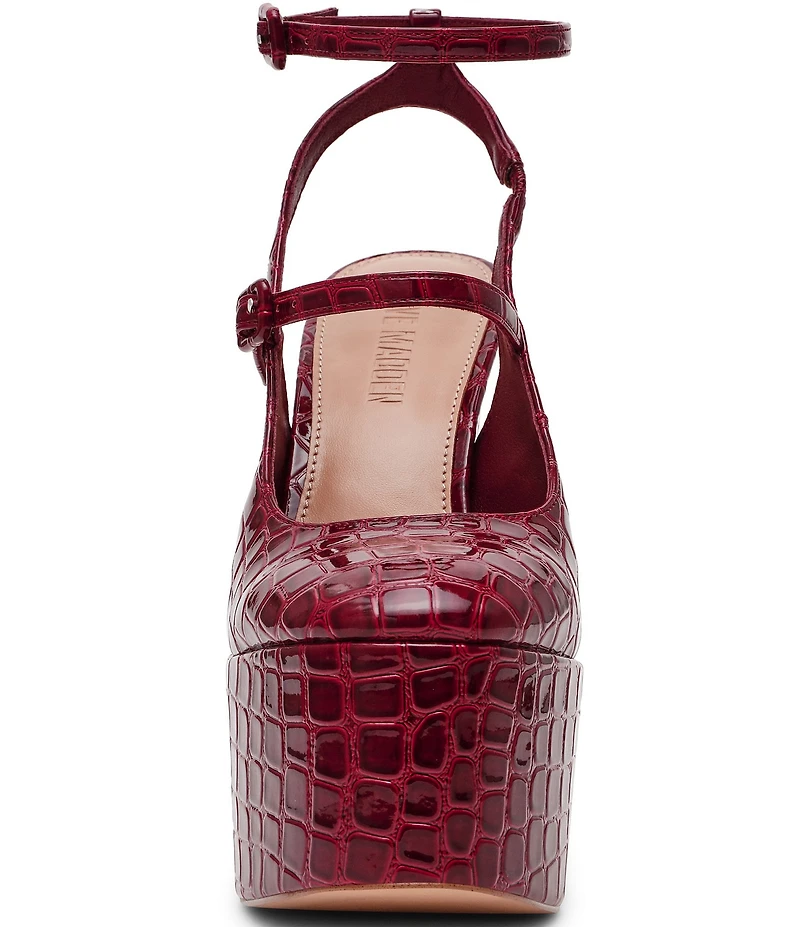 Steve Madden Scotlyn Croco Embossed Strappy Mary Jane Platform Pumps