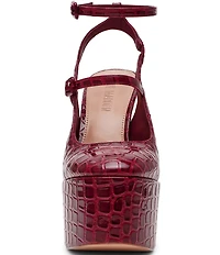 Steve Madden Scotlyn Croco Embossed Strappy Mary Jane Platform Pumps