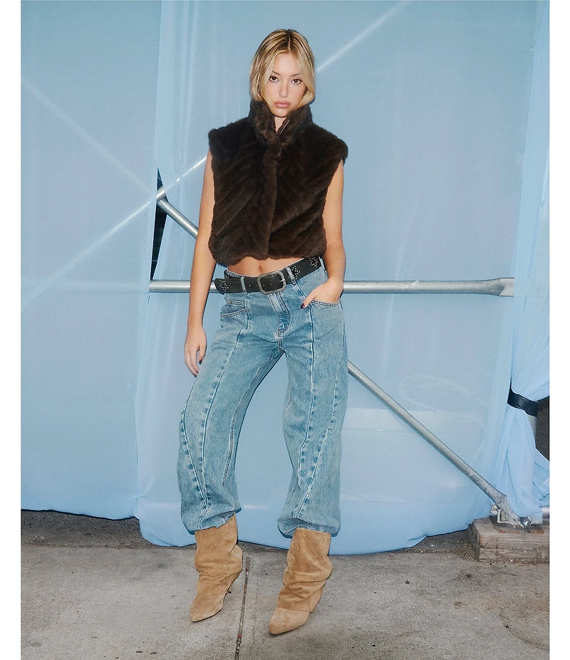 Steve Madden Seamed Sydnee High Rise Curved Leg Denim Jeans