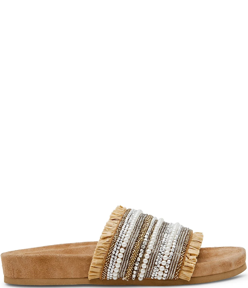Steve Madden Seascape Raffia Pearl Beaded Slide Sandals
