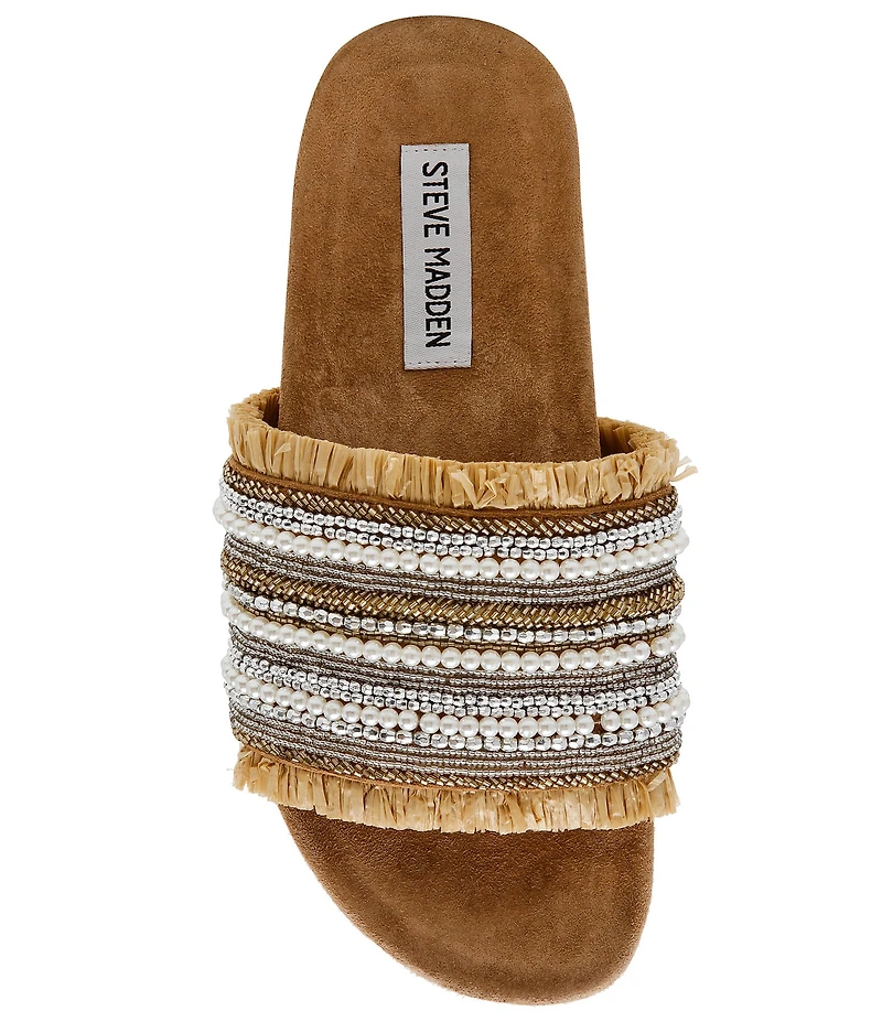 Steve Madden Seascape Raffia Pearl Beaded Slide Sandals