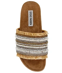 Steve Madden Seascape Raffia Pearl Beaded Slide Sandals