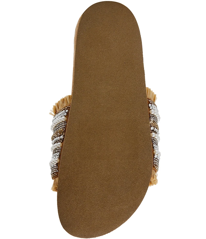 Steve Madden Seascape Raffia Pearl Beaded Slide Sandals