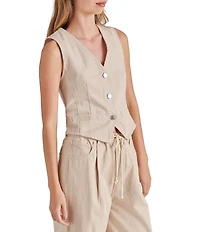 Steve Madden Selene Stripe V-Neck Sleeveless Button Down Denim Vest