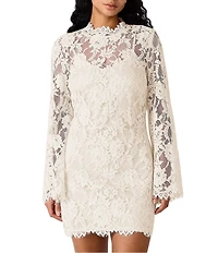 Steve Madden Selinna Floral Lace Mock Neck Long Sleeve Mini Dress