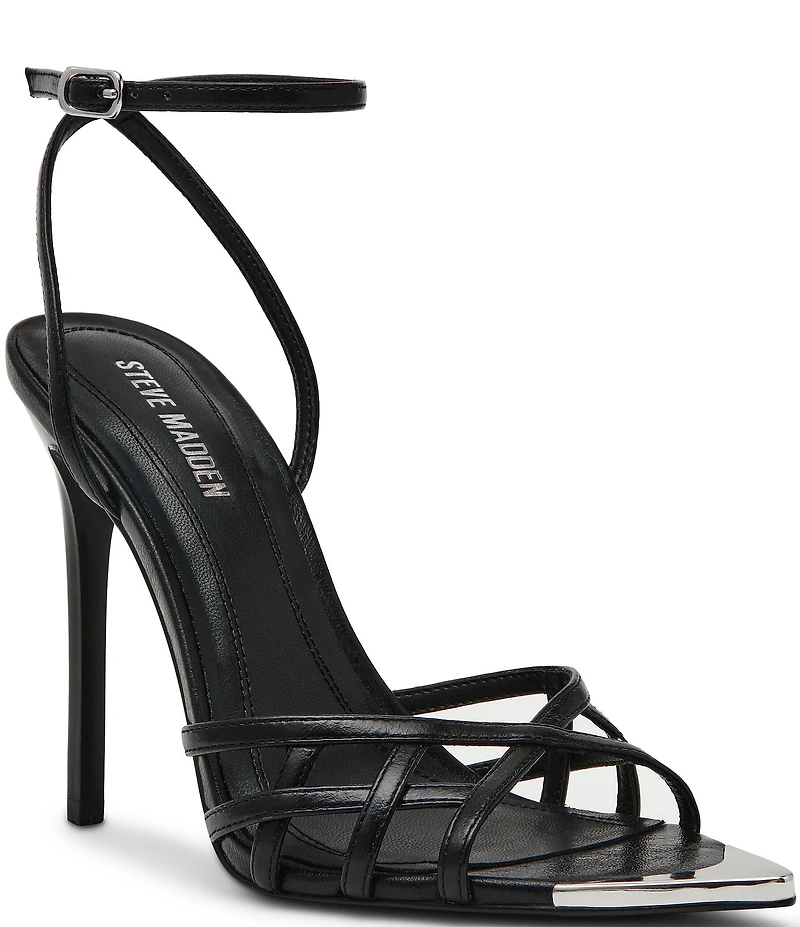 Steve Madden Sensation Leather Strappy Stiletto Pointed Toe Dress Sandals