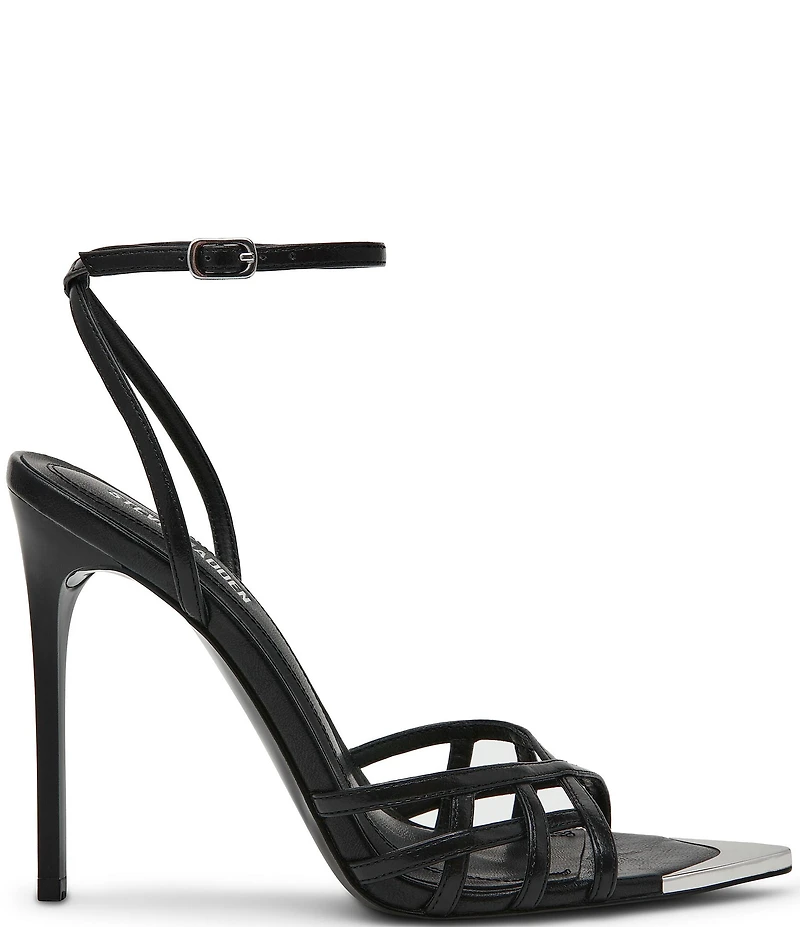 Steve Madden Sensation Leather Strappy Stiletto Pointed Toe Dress Sandals