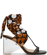 Steve Madden Sera Dotted Wraparound Ankle Scarf Clear Acrylic Wedge Sandals