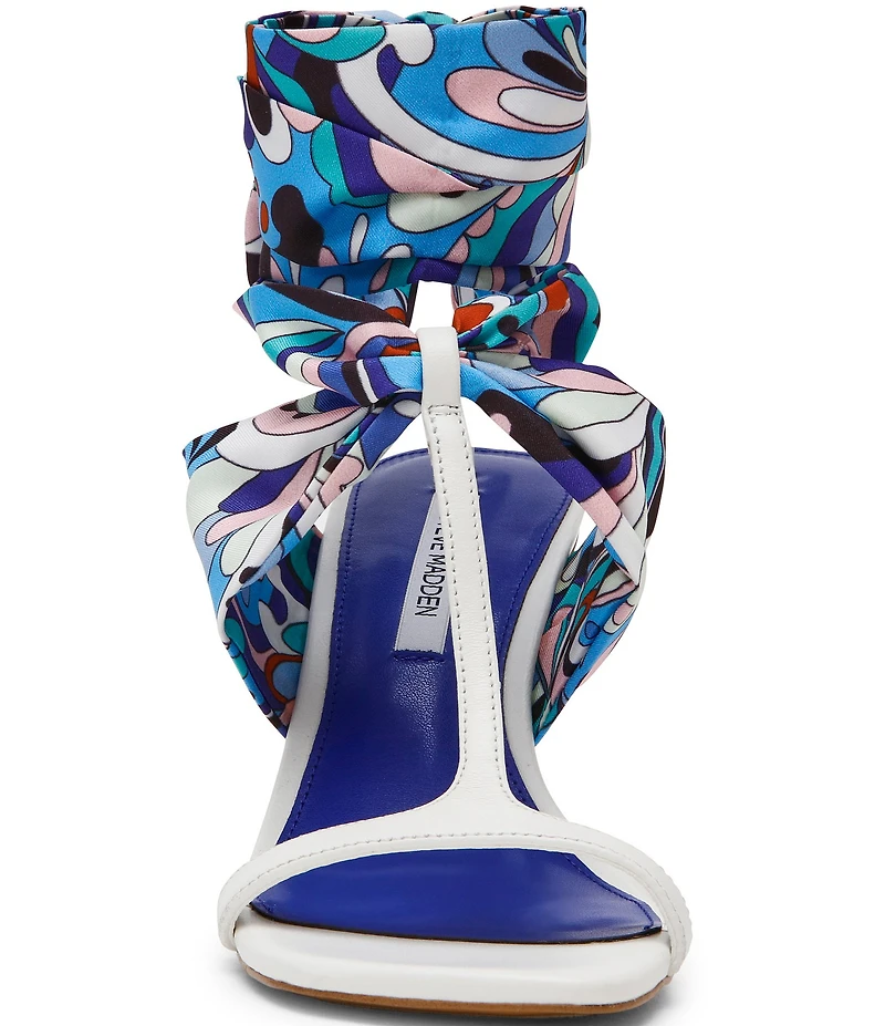Steve Madden Sera Groovy Print Ankle Scarf Wrap Clear Acrylic Wedge Sandals