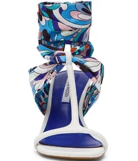 Steve Madden Sera Groovy Print Ankle Scarf Wrap Clear Acrylic Wedge Sandals