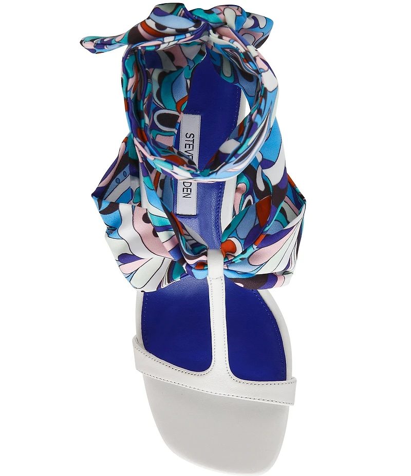 Steve Madden Sera Groovy Print Ankle Scarf Wrap Clear Acrylic Wedge Sandals