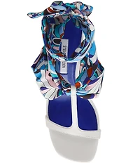 Steve Madden Sera Groovy Print Ankle Scarf Wrap Clear Acrylic Wedge Sandals
