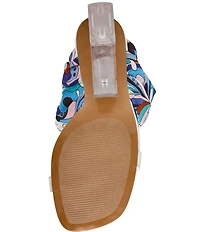 Steve Madden Sera Groovy Print Ankle Scarf Wrap Clear Acrylic Wedge Sandals