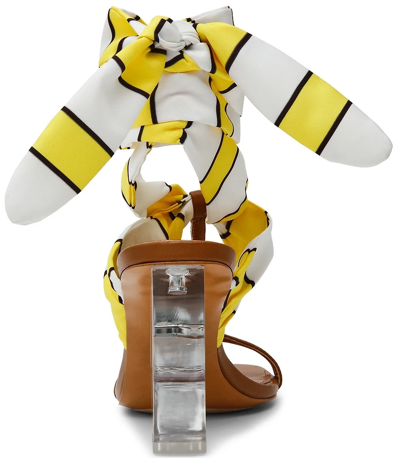 Steve Madden Sera Striped Ankle Scarf Wrap Clear Acrylic Wedge Sandals