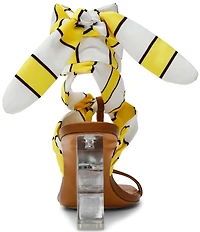 Steve Madden Sera Striped Ankle Scarf Wrap Clear Acrylic Wedge Sandals