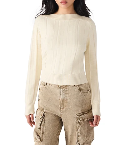 Steve Madden Serra Ribbed Boat Neck Long Sleeve Sweater