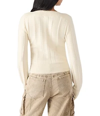Steve Madden Serra Ribbed Boat Neck Long Sleeve Sweater
