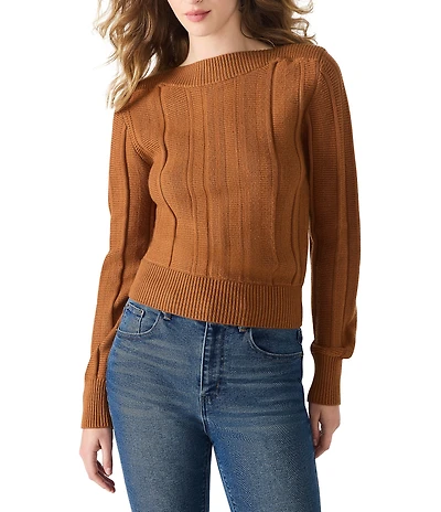 Steve Madden Serra Ribbed Boat Neck Long Sleeve Sweater