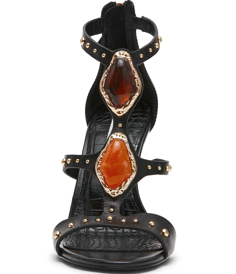 Steve Madden Shiraz Leather Stone Ornament Stiletto Dress Sandals