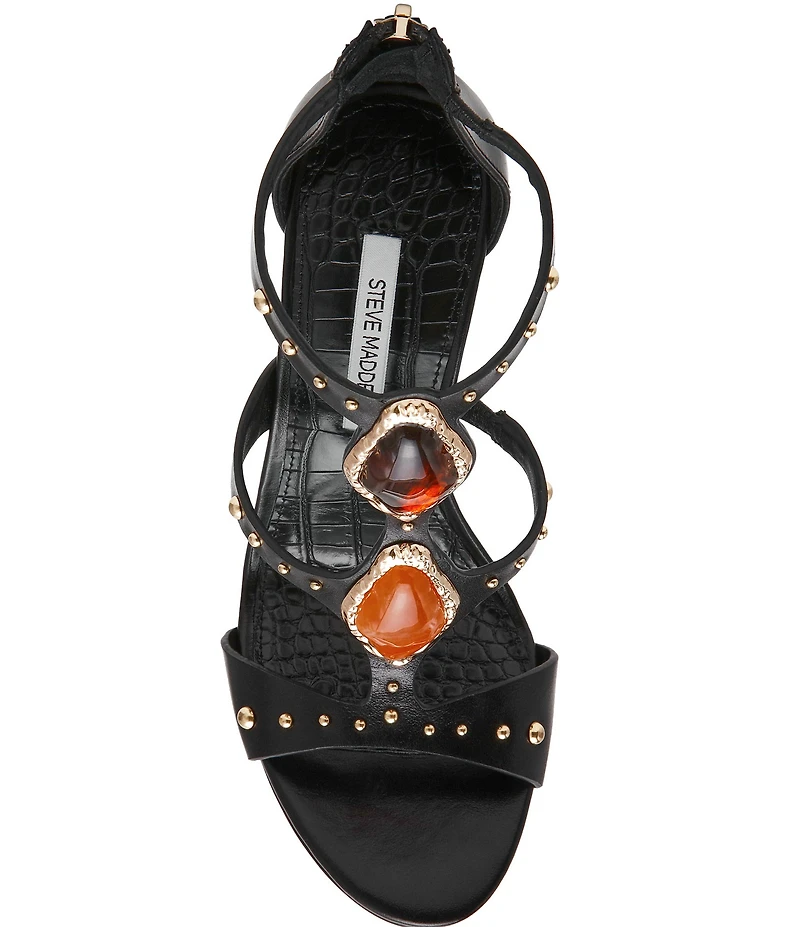 Steve Madden Shiraz Leather Stone Ornament Stiletto Dress Sandals