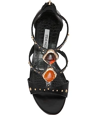 Steve Madden Shiraz Leather Stone Ornament Stiletto Dress Sandals