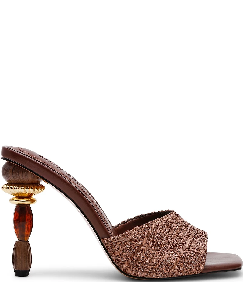 Steve Madden Sia Raffia Sculptural Beaded Ornament Heel Dress Slide Sandals