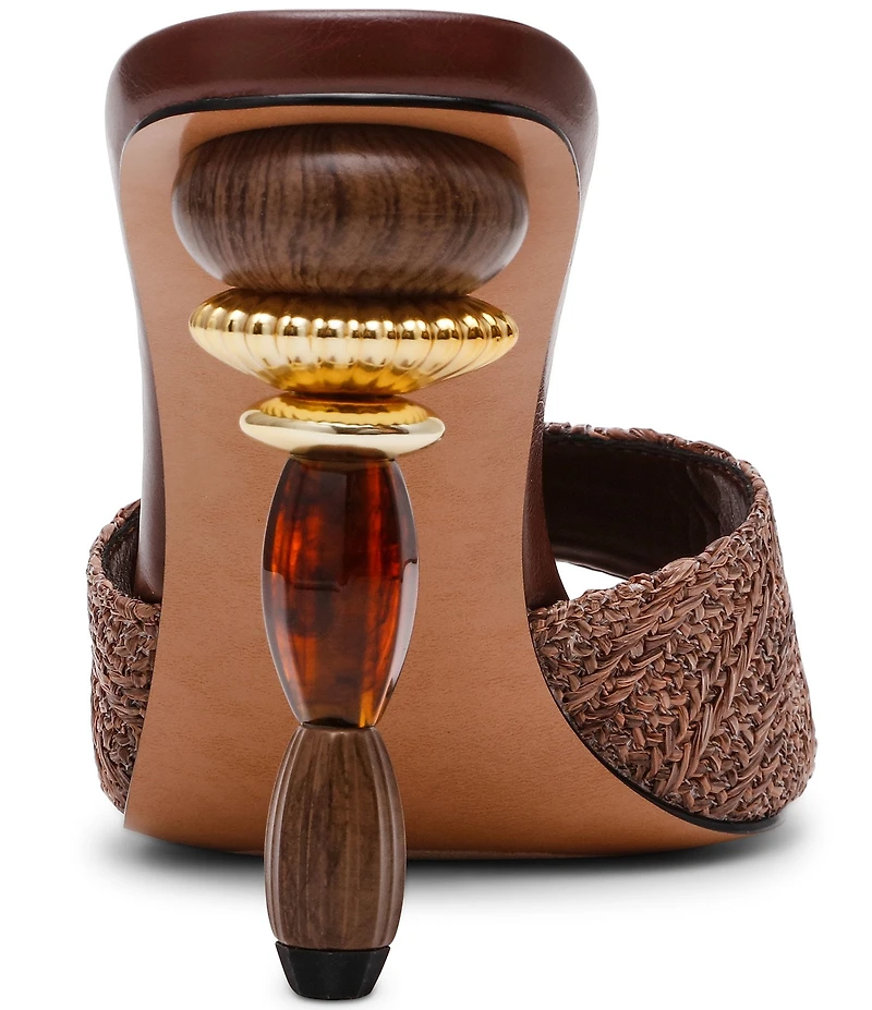 Steve Madden Sia Raffia Sculptural Beaded Ornament Heel Dress Slide Sandals