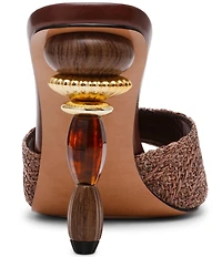 Steve Madden Sia Raffia Sculptural Beaded Ornament Heel Dress Slide Sandals