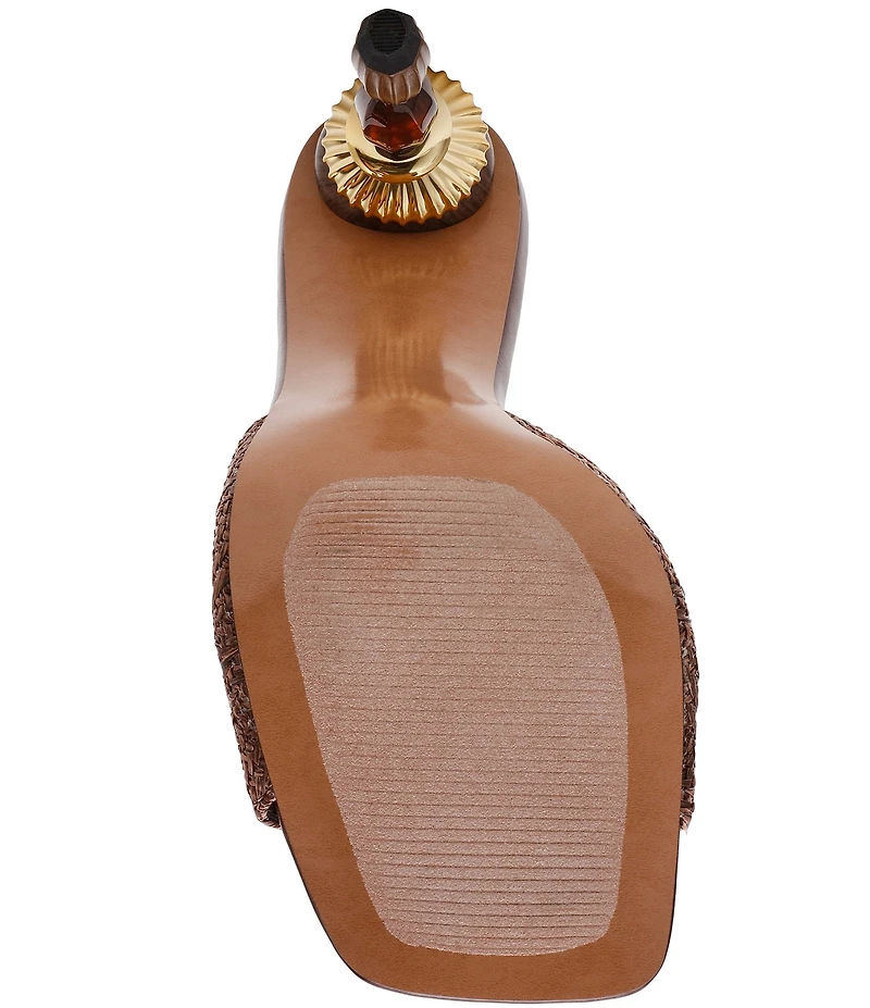 Steve Madden Sia Raffia Sculptural Beaded Ornament Heel Dress Slide Sandals