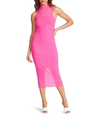 Steve Madden Sidra Mesh Mock Neck Sleeveless Midi Bodycon Dress