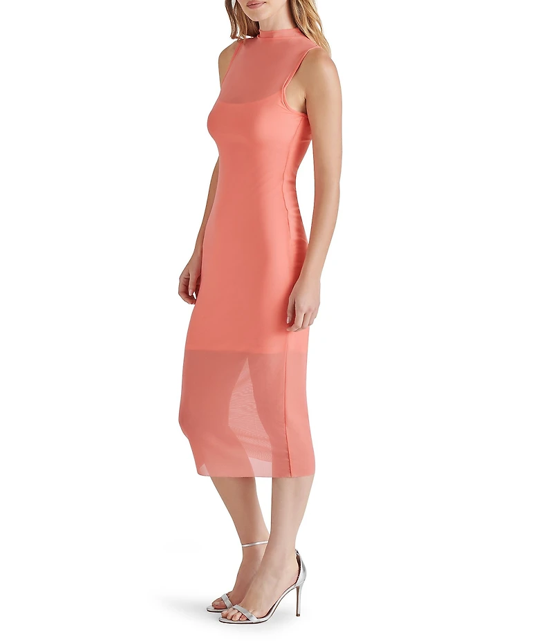 Steve Madden Sidra Mesh Mock Neck Sleeveless Midi Bodycon Dress